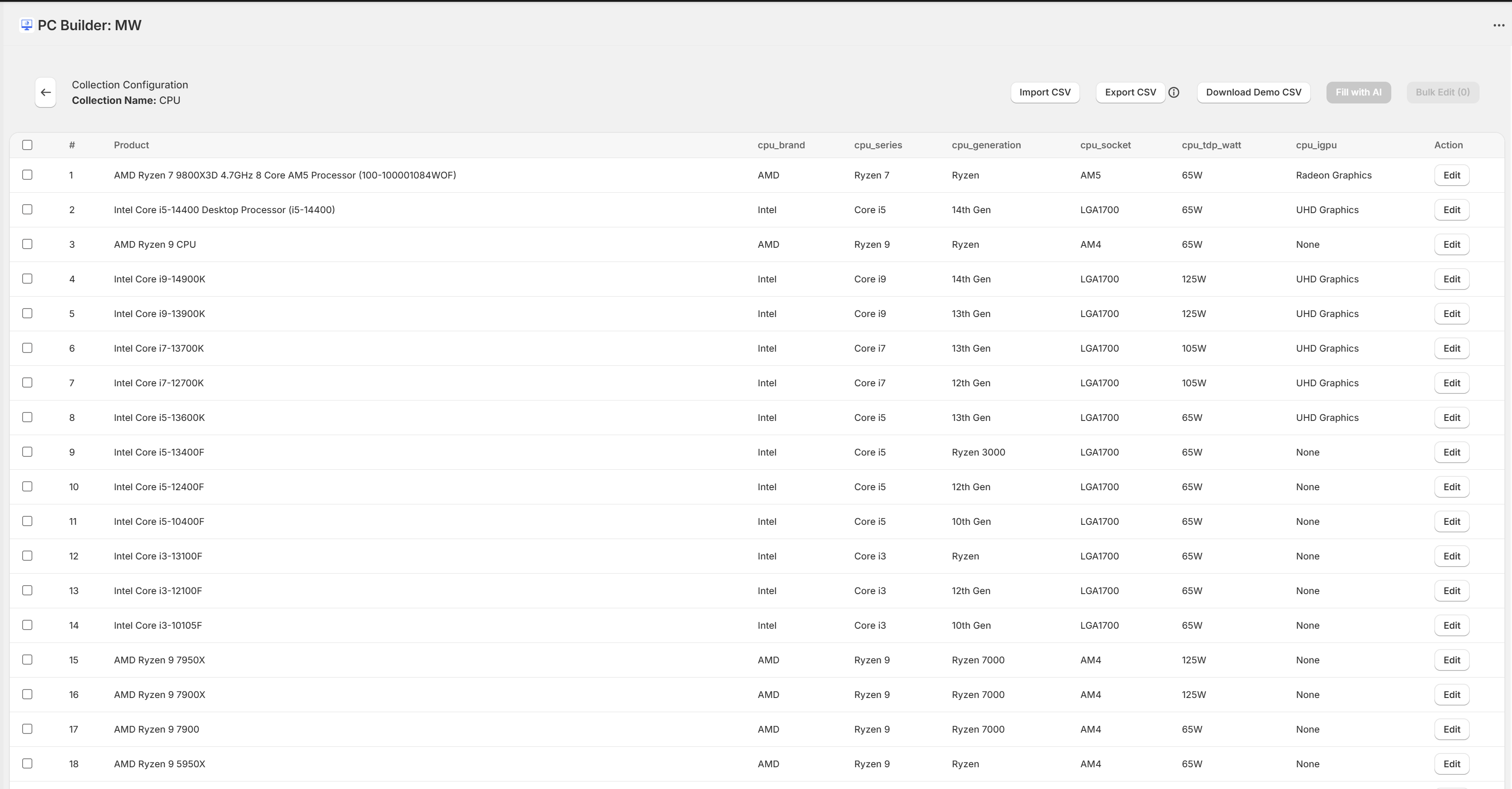 Configuring component steps in PC Builder MW